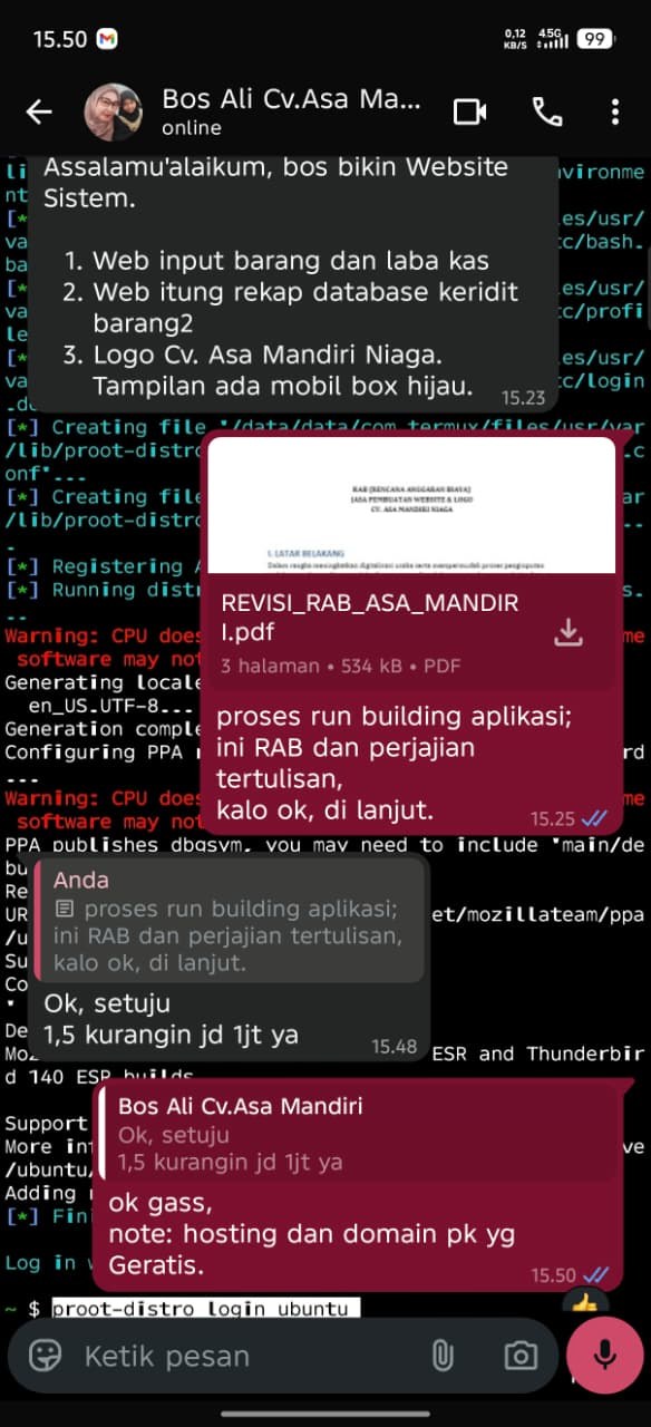 Testimoni klien 1 via WhatsApp — puas dengan website UMKM