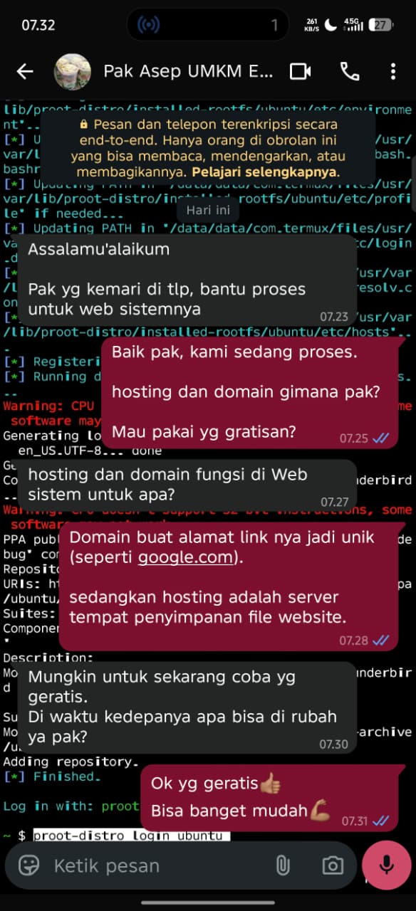 Testimoni klien 2 via WhatsApp — hasil proyek benyoriki