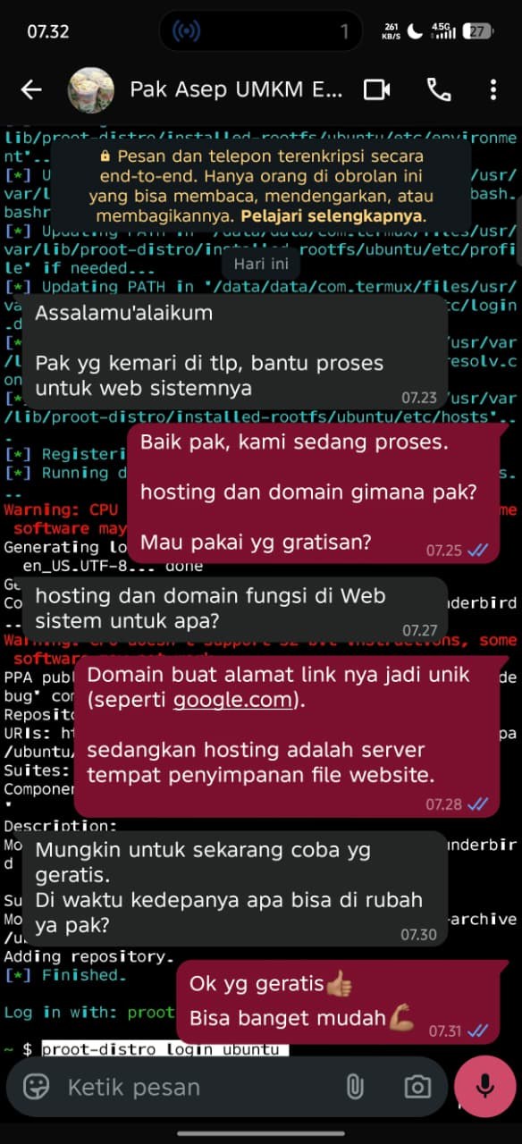 Testimoni klien 2 via WhatsApp — hasil proyek benyoriki